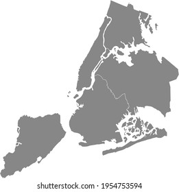 Simple gray vector map with white borders of boroughs of the New York City, USA