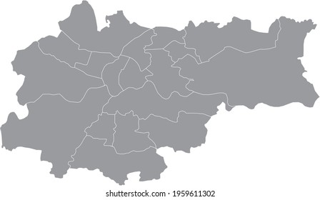 Simple gray vector map with white borders of districts of Krakow, Poland