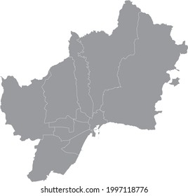 Simple gray vector map with white borders of districts of Malaga, Spain