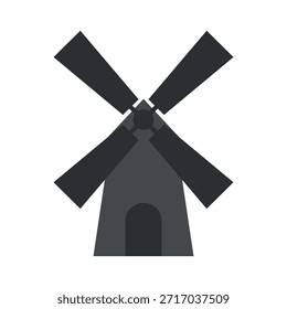 Simple gray windmill silhouette icon symbolizing renewable energy, sustainability, and traditional rural power. Ideal for logos, apps, and eco-themed designs. Vector