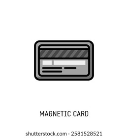 Simple grayscale magnetic stripe card icon perfect for websites or apps needing a payment or banking illustration. Download now for your projects.