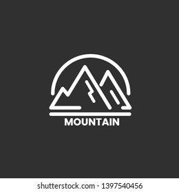 simple and great high mountain logo, icon illustration with white stroke and mountain text inside there.