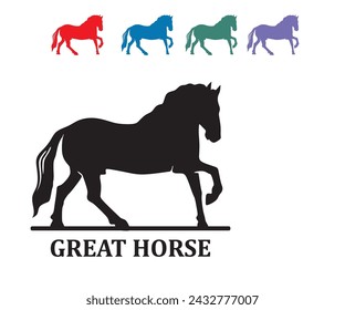 SIMPLE GRAN CABALLO LOGO, silueta de fuerte y grande pony caminando ilustraciones vectoriales