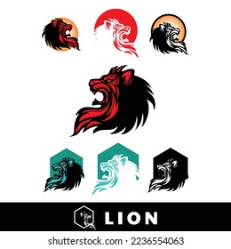 simple great lion head logo, silhouette of angry lion vector illustrations