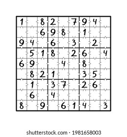 Simple greater than sudoku game vector illustration. Educational logic game with numbers and math symbols - greater than and less than. Complete sudoku puzzle by the symbols and sudoku rules