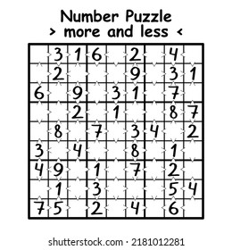 Simple greater than sudoku puzzle for kids vector illustration