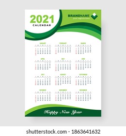 simple green 2021 calendar design template
