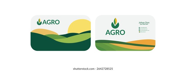 Simple green agriculture nature business card design template Business visit card template with logo - concept design Agriculture business card design Fresh nature landscape, ecology collage