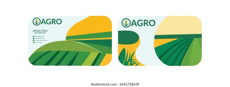 Simple green agriculture nature business card design template Business visit card template with logo - concept design Agriculture business card design Fresh nature landscape, ecology collage