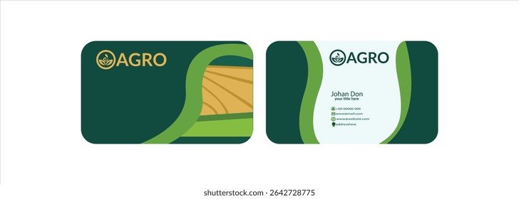 Simple green agriculture nature business card design template Business visit card template with logo - concept design Agriculture business card design Fresh nature landscape, ecology collage