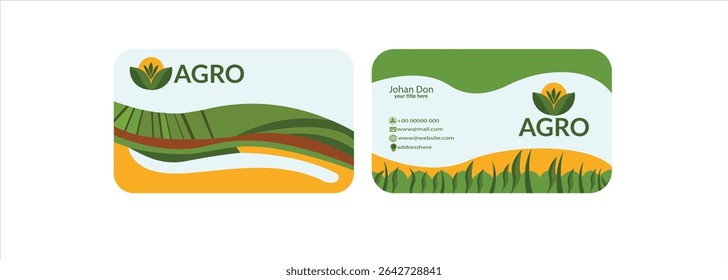 Simple green agriculture nature business card design template Business visit card template with logo - concept design Agriculture business card design Fresh nature landscape, ecology collage