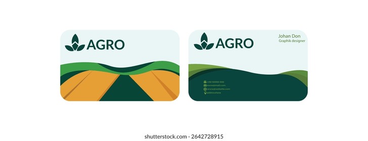 Simple green agriculture nature business card design template Business visit card template with logo - concept design Agriculture business card design Fresh nature landscape, ecology collage