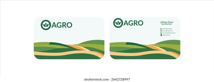 Simple green agriculture nature business card design template Business visit card template with logo - concept design Agriculture business card design Fresh nature landscape, ecology collage