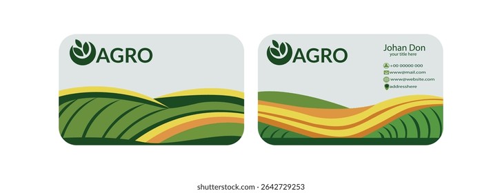 Simple green agriculture nature business card design template Business visit card template with logo - concept design Agriculture business card design Fresh nature landscape, ecology collage
