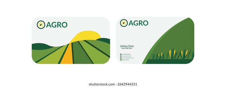 Simple green agriculture nature business card design template Business visit card template with logo - concept design.
