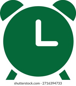 Un simple icono de reloj de alarma verde que representa la hora y la puntualidad