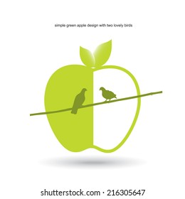 simple green apple design with two lovely birds