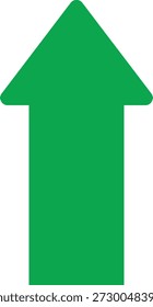 A simple green arrow pointing directly upwards against a transparent background for directional concepts