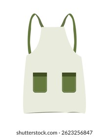 Simple green and beige apron with two front pockets for cooking or gardening