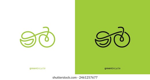 Simple Green Bicycle Logo Design. Bike and Leaf Logo with Continuous Line Style. Nature Bike Logo, Icon, Symbol, Vector, Design Inspiration.