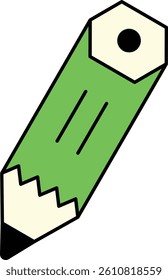 Simple Green Body Pencil Icon with Sharp Tip for Writing and Drawing Concept