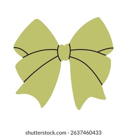 Simple green bow isolated on white background. Flat vector illustration of cute bow for postcard, scrapbooking, poster design, sticker.