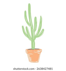 A simple green cactus, designed in minimalist style with clean lines, perfect for home decor or digital botanical designs.