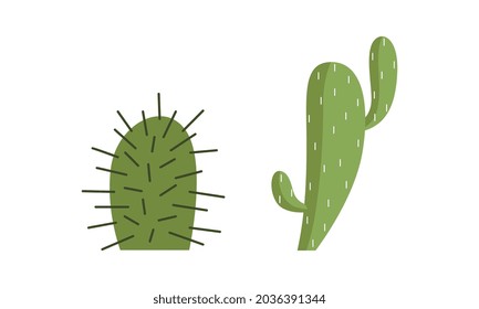 Simple Green Cactus as Flora and Environment Element Vector Set