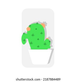 Simple green cactus plant in the pot isolated icon on white background. Flat design vector illustration