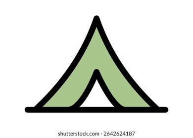 Simples ícone de barraca de acampamento verde no fundo branco. Imagem de clipart isolada no plano de fundo.