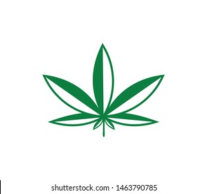 simple green cannabis hemp leaf vector logo template in withe background