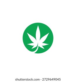 Símbolo de logotipo de folha de maconha verde simples em um círculo, representando bem-estar natural e remédios à base de plantas para aplicações de saúde e estilo de vida
