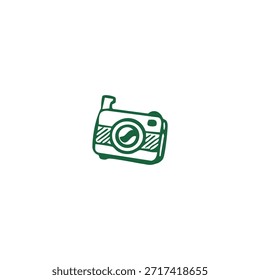 Una ilustración de dibujos animados simple, verde de una cámara sobre un fondo blanco