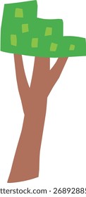 Árbol verde simple de la historieta con el tronco marrón