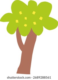 Árbol verde simple de la historieta con el tronco marrón