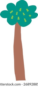 Árbol verde simple de la historieta con el tronco marrón