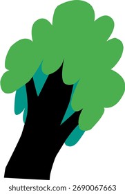 Árbol verde simple de la historieta con el tronco marrón