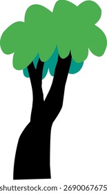Simple green cartoon tree with brown trunk