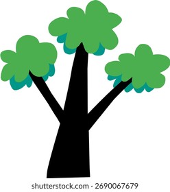 Simple green cartoon tree with brown trunk
