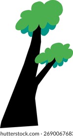 Árbol verde simple de la historieta con el tronco marrón
