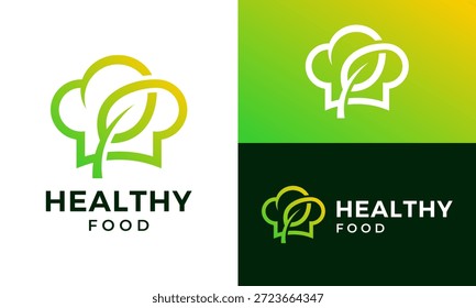 Simple green chef logo design template illustration. Abstract chef hat with nature leaf symbol design vector icon
