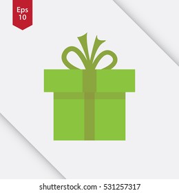 Simple Green Christmas Present Symbol. Flat Design Style Sign. Vector Illustration