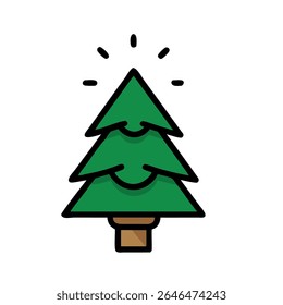 Simple green christmas tree icon with decorations for holiday greetings and events