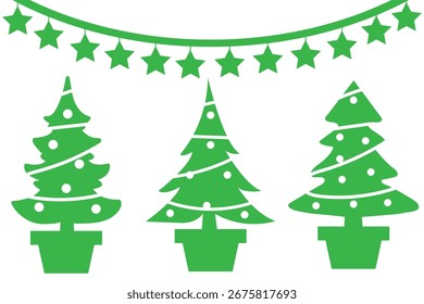 Ilustración verde simple del icono del árbol de Navidad. Conjunto de iconos de árbol de Navidad. Ilustración vectorial de silueta de pino. Abstractas árboles de Navidad con regalos y bolas de Vector conjunto.