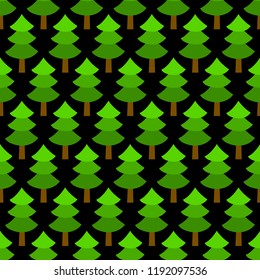 Simple green christmas trees on black seamless pattern, vector