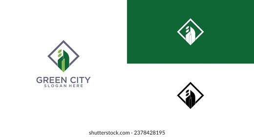Simple green city logo design with modern concept| green house logo| premium vector