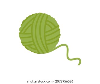 Simple green clew. Items for knitting, toy for cat. Soft and pleasant fabric, threads for repairing clothes. Set for handmade. Graphic element for website, badge. Cartoon flat vector illustration