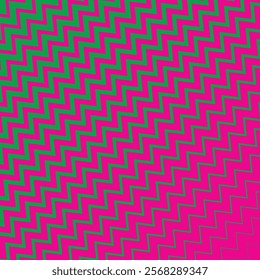 simple green colour daigonal thik to thin zig zac line pattern on pink colour background.