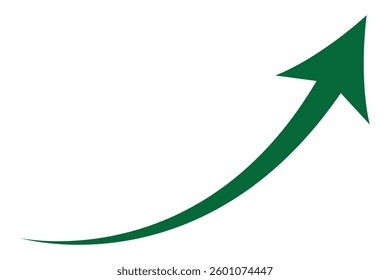 A simple, Green, curved arrow pointing to the right and down on a white background. Direction symbol. Arrow symbol for app, UI, web. Vector illustration