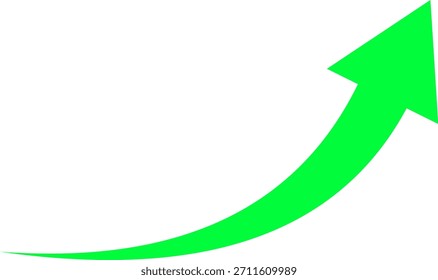 Flecha curva verde simple apuntando hacia arriba, ilustrando el éxito del negocio, crecimiento financiero, tendencia positiva, mejora.
